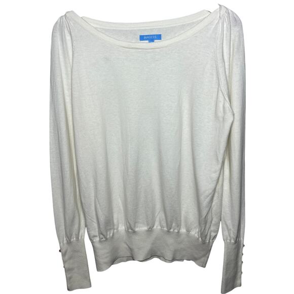 Burgess Sweater Cream Cotton Cashmere Gold Button Sleeve Thin Knit Dressy M - Picture 1 of 7